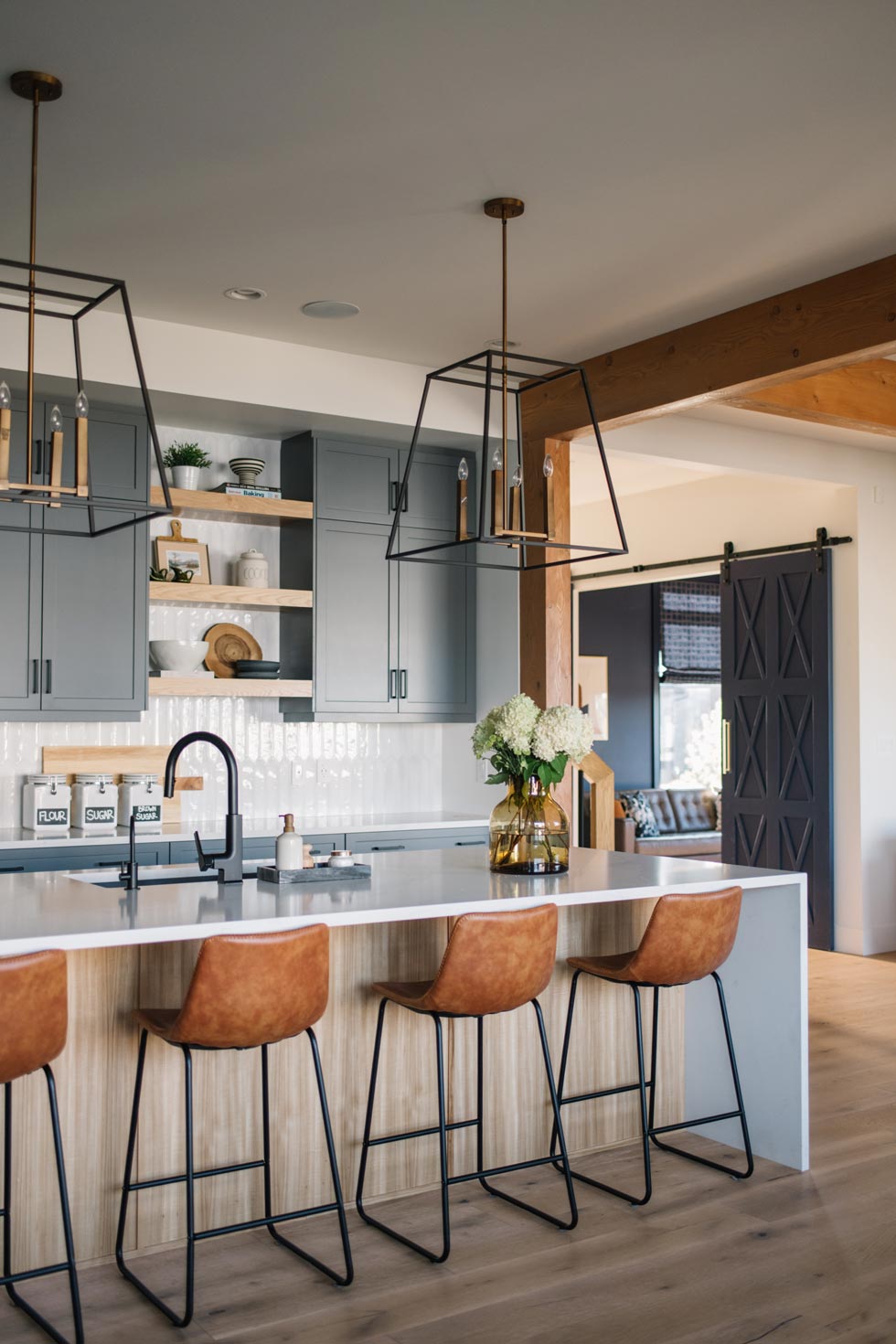 Warm Modern Kitchen with Grey Cabinets Edmonton Based Designer Marissa Biggs